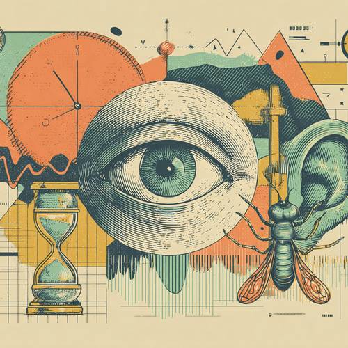 An eye, a clock, a hourgass, an ear, graphs and a bug representing accessibility, page speed, etc