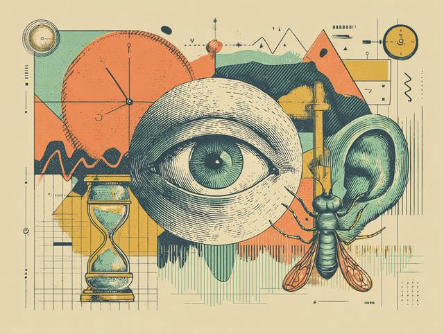 An eye, a clock, a hourgass, an ear, graphs and a bug representing accessibility, page speed, etc