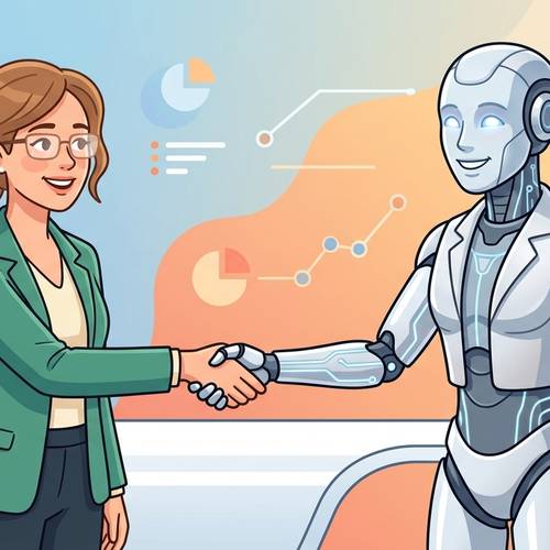 A woman shaking hands with a robot
