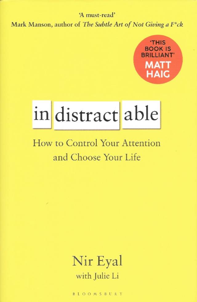 The cover of the book "Indistractable" by Nir Eyal.