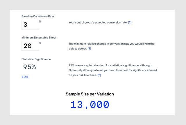 A/B test sample size calculator from Optimizely